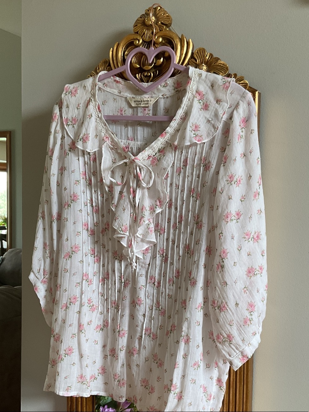 Denim & Supply Ralph Lauren Off White Blouse Top with Pink Floral Print